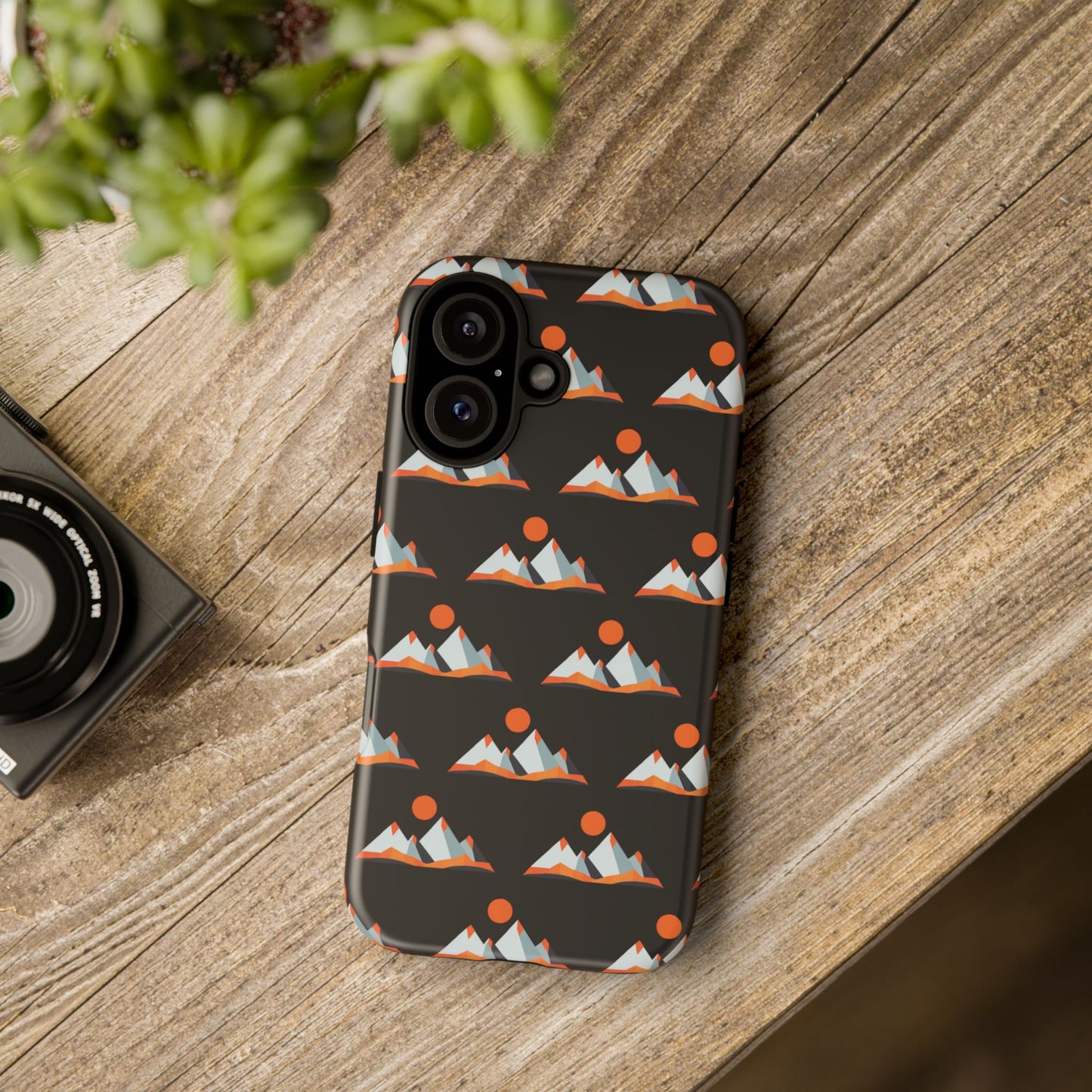 Geometrik Dağ ve Güneş – Minimalist Sanat Telefon Kılıfı