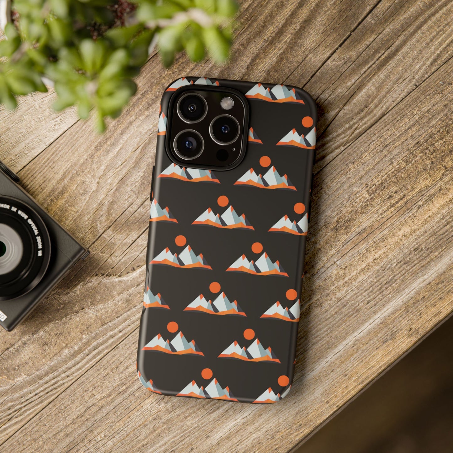Geometrik Dağ ve Güneş – Minimalist Sanat Telefon Kılıfı