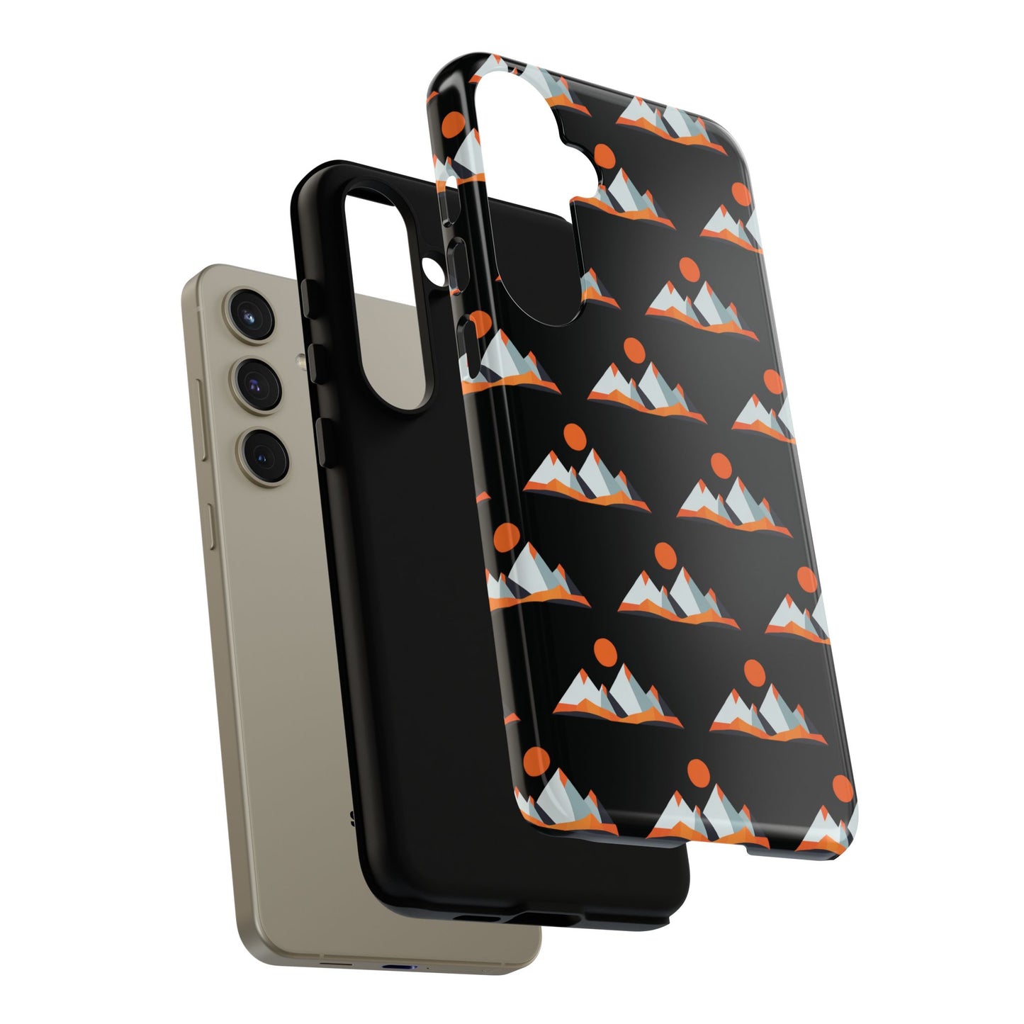 Geometrik Dağ ve Güneş – Minimalist Sanat Telefon Kılıfı